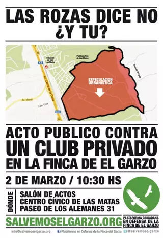 La Plataforma "Salvemos El Garzo" informará a los vecinos este sábado