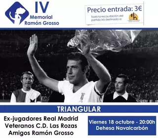 Veteranos futbolistas del Real Madrid y Las Rozas se enfrentan en el IV Memorial Ramón Grosso