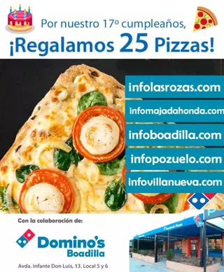InfoLasRozas.com cumple 17 años y lo celebra invitando a Pizzas Domino's a los vecinos
